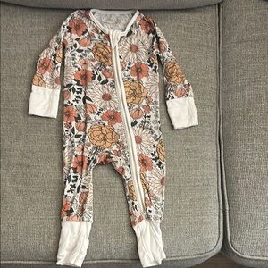 Caden Lane Orange and White Footies One Piece with Floral Design